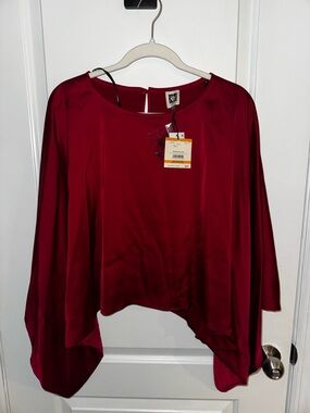 Anne Klein Burgundy Satin Draped Blouse